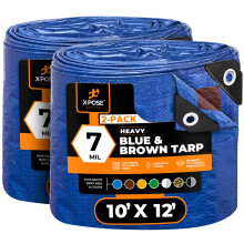 Xpose Safety 10 x 12 (confezione da 2) Telo pesante blu/marrone impermeabile - Telo da campeggio resistente alle intemperie 7 Mil per tenda, piog