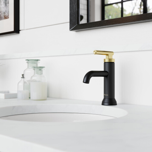 Robinet de lavabo  commande unique Capistrano en noir mat et or bross 2