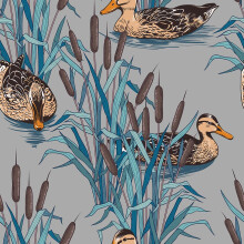 REDAMANCY Papier peint  dcoller et  coller - Canard gris bleu - Plantes d'tang - Animaux - Oiseaux - Papier contact - Papier peint vintage fa