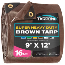 Tarponix Super Robuster brauner Tarp 9' x 12' - 16 Mil dick, wetterfester Schutz mit verstärkten Kanten