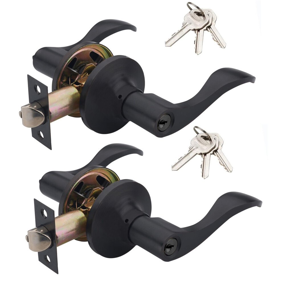 2 Pack Of Henyin Wave Lever Keyed Entry Door Lock/Door Knob Hardware Handle And Closet Lockset Black Color With Key Right Hand(805-B-R-2) 787439980171