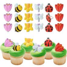 DecoPac Springtime Blooms Cupcake Toppers 24 Cupcake Rings Fleurs Abeilles Coccinelle Et Plus De Dcorations De Printemps Sans danger pour les al