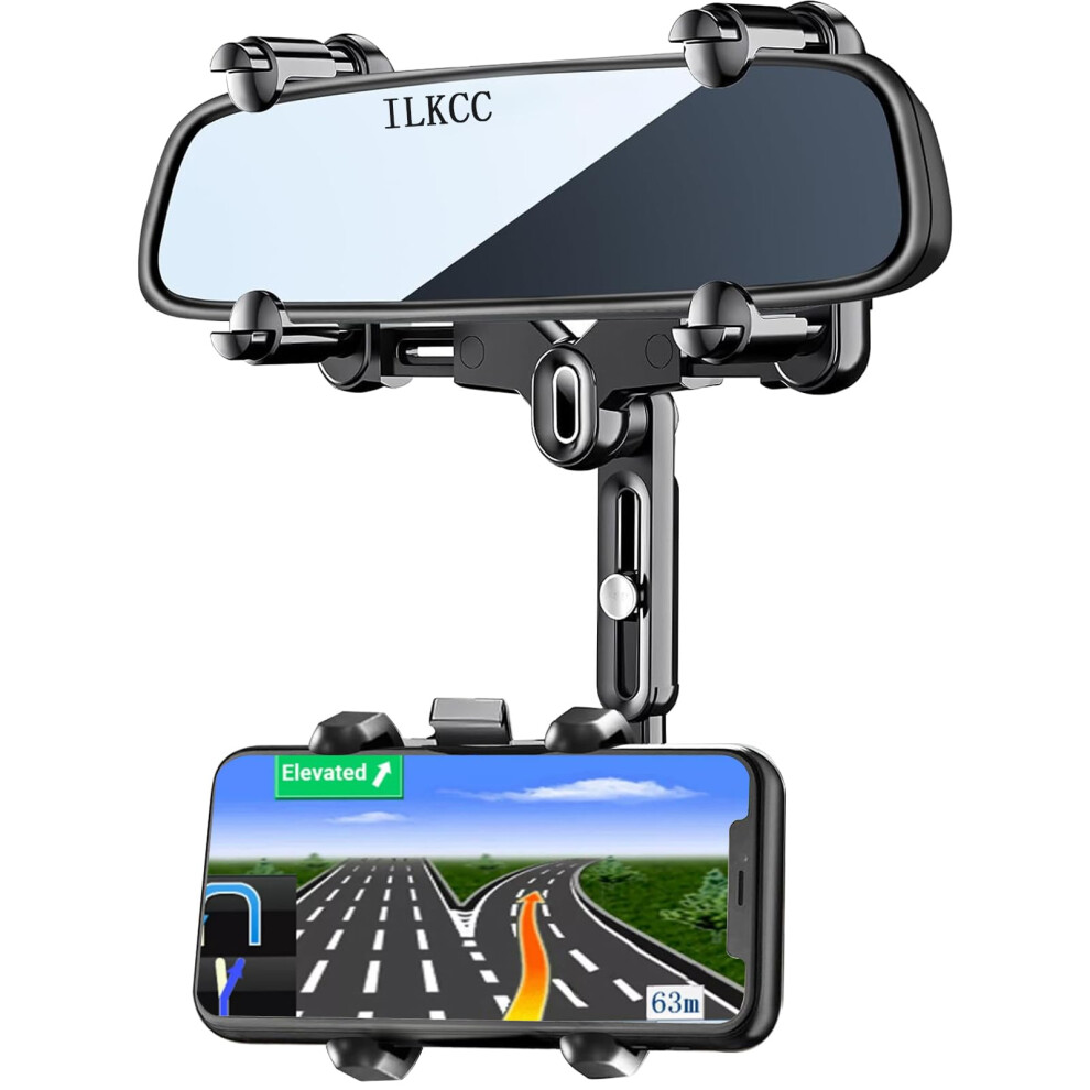 Ilkcc Rearview Mirror Phone Holder For Car 360 Rotating And Retractable Multifunctional Rear View Phone Mount Upgraded Four Corners Fixed Anti-Shak 037166497948