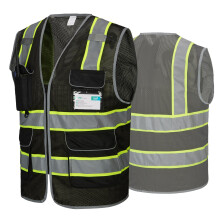 COOLJOB 9 Taschen Reflektierende Mesh Sicherheitsweste für Männer, Hi-vis Arbeitsweste für Bau, Klasse 2 ANSI Standard, Schwarz L 1 Packung