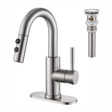 Kablle Badewannenarmatur mit Pull-Down-Sprayer, gebürstete Nickel, einhebelige Armatur mit Ablauf