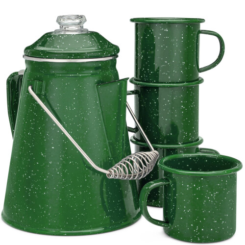 COLETTI Klassieke Emaille Set Koffiepercolator & Mokken - De meest ...