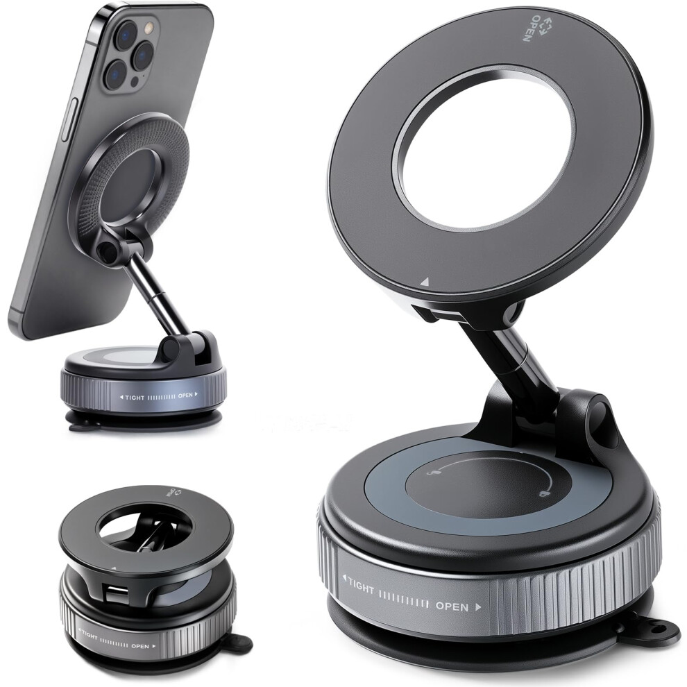 Evemant Vacuum Magnetic Car Phone Holder 360 Adjustable Magsafe Car Mount With Strong Suction Cup For Iphone Android All Smartphones Foldable Magnet 796647931134
