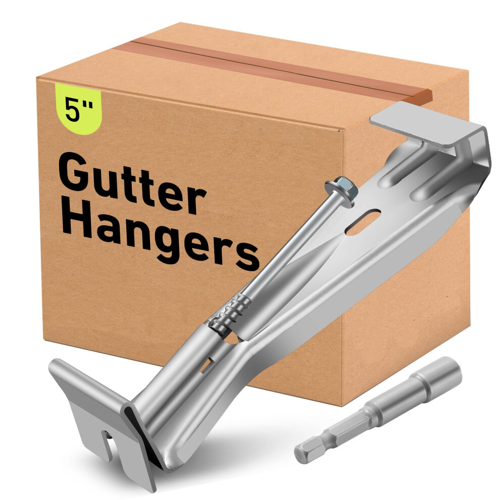 5"""" 100 Pcs Heavy Duty Hidden Aluminum Gutter Hangers With 1/4 Hex Drill Bit Repair Sagging Gutters With Pre-Inserted Screw Fast. 753947383834