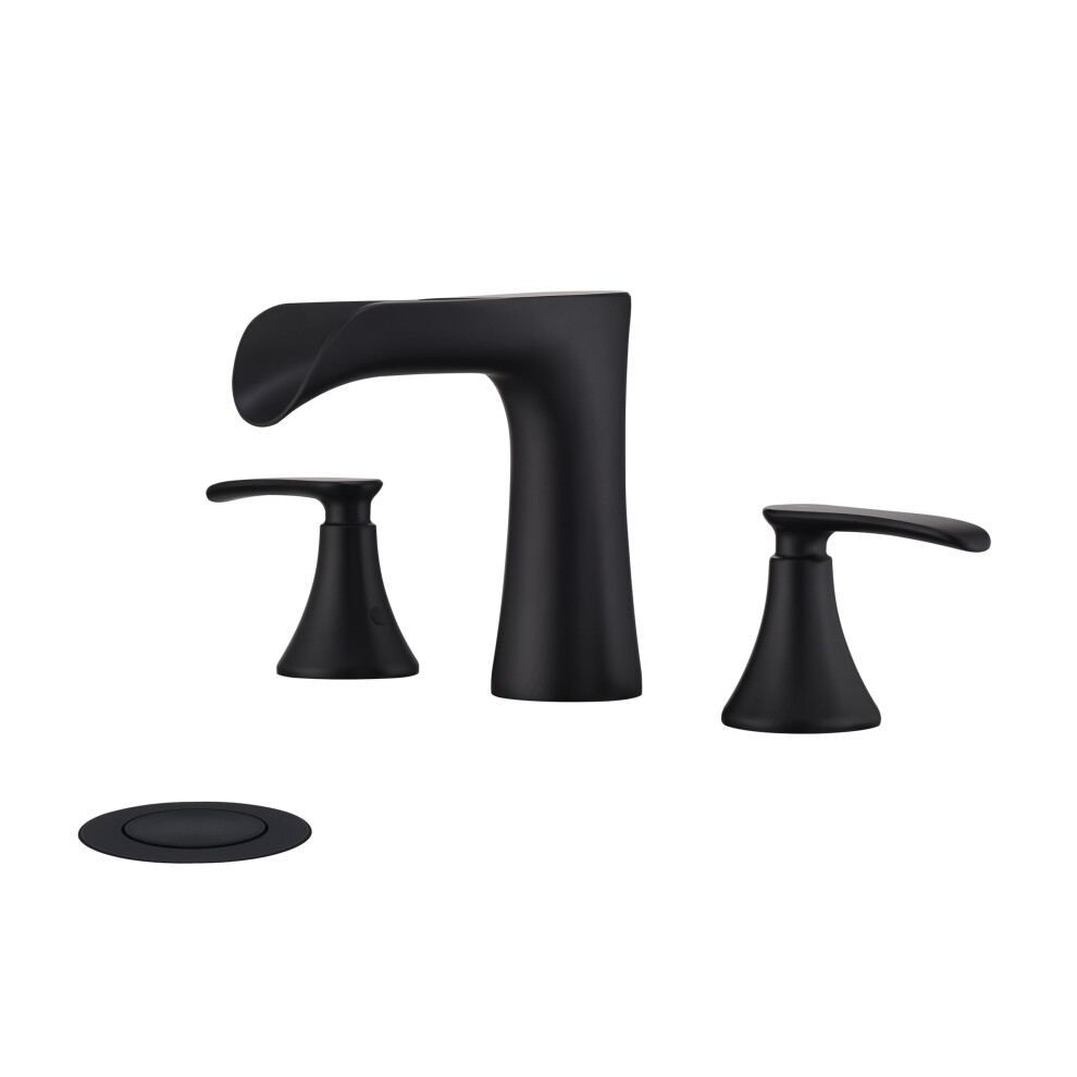 Jakarda Two Handle 8Inch Waterfall Bathroom Faucet Black Waterfall Faucet Widespread Bathroom Faucet Matte Black 728990034385