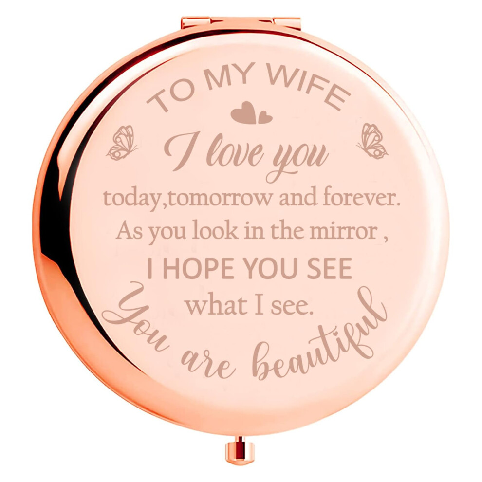 Polzwgck Valentines Day Mirror Gifts For Her Wife Gift For Wife From Husband To My Wife Compact Mirror Romantic Gifts For Wife Birthday Wedding An