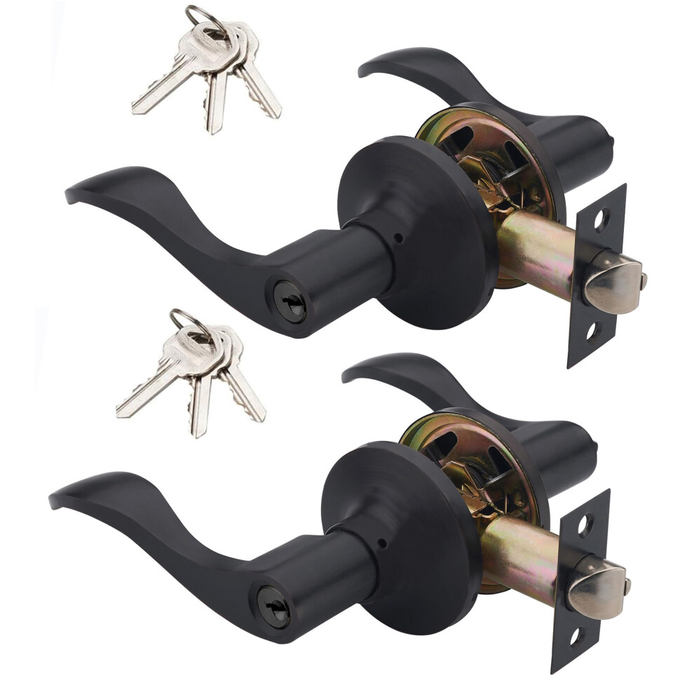 2 Pack Of Henyin Wave Lever Keyed Entry Door Lock/Door Knob Hardware Handle And Closet Lockset Black Color With Key Left Hand(805-B-L-2) 787439980201