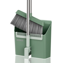 JOYMOOP Set di Scopa e Paletta Verde Acqua Scuro con Angolo Verticale con Denti a Pettine Incorporati, Ideale per Peli di Animali Domestici in Le