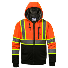 DPSAFETY H?jsyns-h?ttetr?je til m?nd Class3 Hi Vis-h?ttetr?je Fleeceforet reflekterende h?tte Byggearbejde Hi-Vis Safety Sweatshirt Sort bund Ora