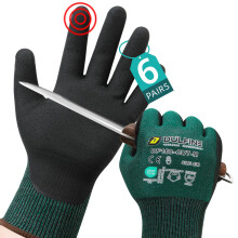 DULFINE ANSI A4 Skrbestndiga arbetshandskar fr mn 6 par frpackning. Pekskrm Micro Nitril Belagd Anti-Slip & Hllbar fr konstruktion Trsk