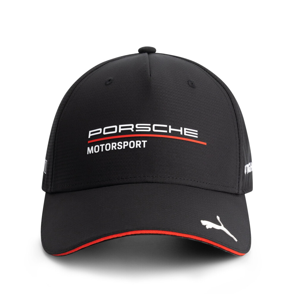 Puma Porsche Motorsport Curved Brim Team Hat With Porsche Motorsport And Sponsor Logos Throughout Including A Cat On The Peak. - One Size Fi Black