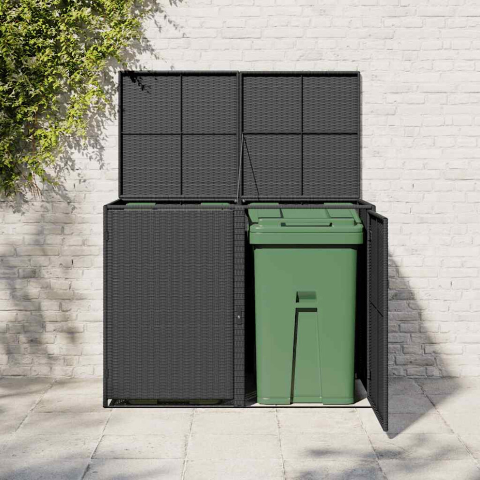 vidaXL Double Wheelie Bin Shed Poly Rattan Black 148x80x111cm Garden Hider Box