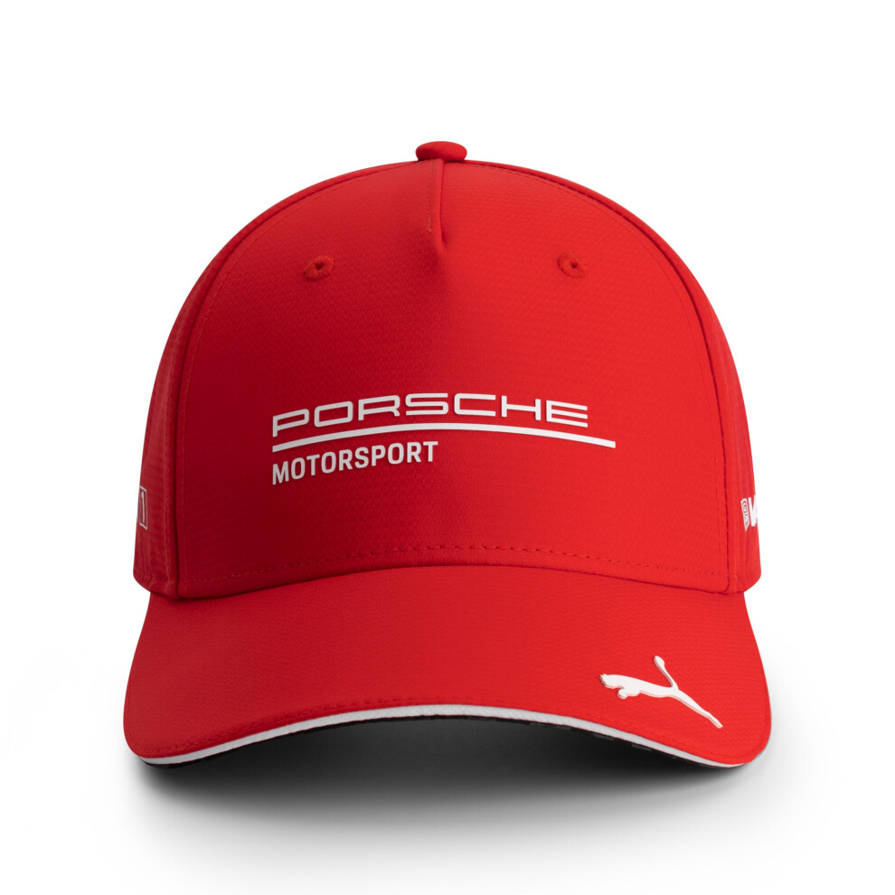 Puma Porsche Motorsport Curved Brim Team Hat With Porsche Motorsport And Sponsor Logos Throughout Including A Cat On The Peak. - One Size Fits Red