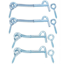 Zinc-Plated Hook and Eye Latch with Spring Lock - 2.5"""" and 3"""" Safety Cabin Hooks for Doors Gates and Cabinets (4 Pack)