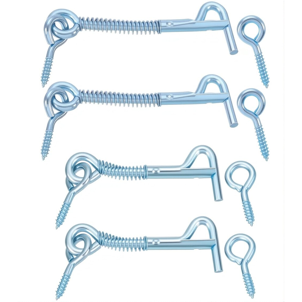 Zinc-Plated Hook And Eye Latch With Spring Lock - 2.5"""" And 3"""" Safety Cabin Hooks For Doors Gates And Cabinets (4 Pack) 780682661460