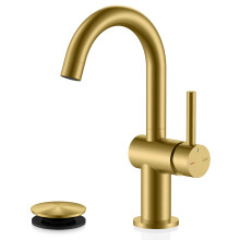 KENES Rubinetto per bagno monocomando in oro spazzolato Rubinetto per lavabo moderno Prep Miscelatore per lavabo Rubinetto per lavabo con gruppo