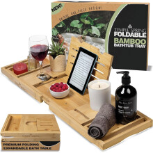 Temple Spring Foldable Bathtub Tray Unique Design Selfcare Bathroom Caddy Bamboo Spa Bathroom Tray Wooden Bathtub Accessories Wedding Gift/Birthd