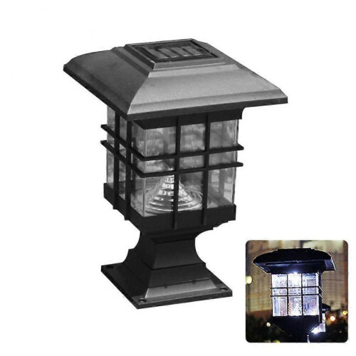 (White Light) Solar Powered LED Garden Yard Pillar Lamp Outdoor Decorative Auto On/Off Light