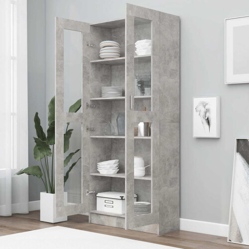 VidaXL vidaXL Vitrine Cabinet Concrete Grey Engineered Wood Storage Rack Sideboard