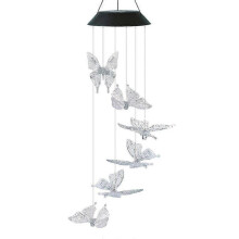 (blue red, red shell) QQDD Butterfly wind chimes outdoor, hanging solar lights, garden trees porch patio patio balcony decor