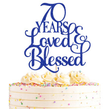 AHAORAY 70 Years Loved Cake Topper - Kongebl? Glitter 70-?rs f?dselsdagskageudsmykning Perfekt til bryllupsdag eller f?dselsdagsfest dekorationer
