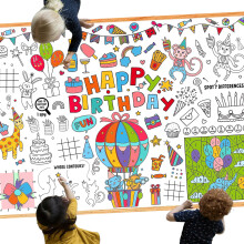 Poster da colorare Leezead Happy Birthday - Tovaglia gigante fai da te per ragazzi e ragazze - Tovaglia per attivit? artistiche in carta per la c