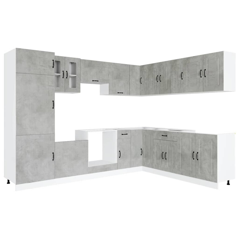 Vidaxl (Concrete Grey) Kitchen Cabinet Set 14 Piece Cabinet Cupboard Kalmar Engineered Wood