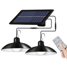(White, 60LED) QQDD Outdoor solar light with double head hanging shed with remote control for home patio garden