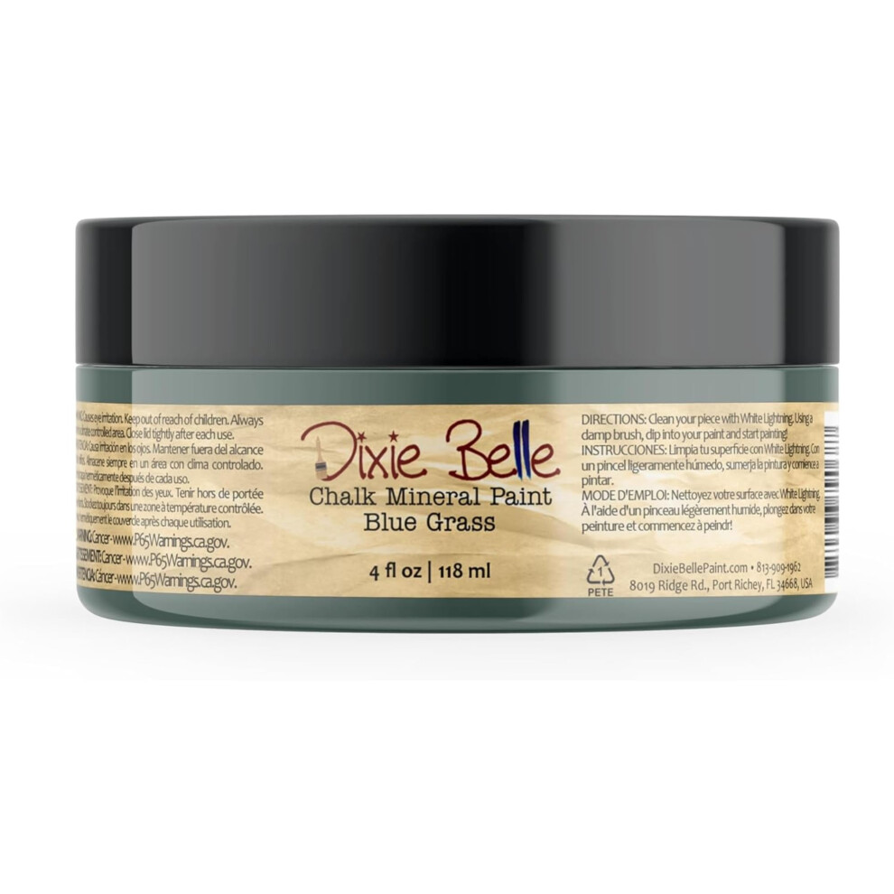 Dixie Belle Paint Company Chalk Finish Furniture Paint - Blue Grass (4Oz) - Matte Chic Chalk Mineral Diy Furniture Paint 850066790687