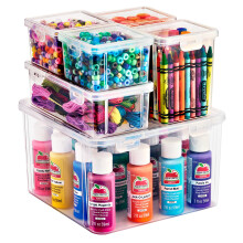 Sorbus Organizador de almacenamiento de suministros de arte de 6 piezas, almacenamiento apilable para manualidades con tapas con bisagras, organi