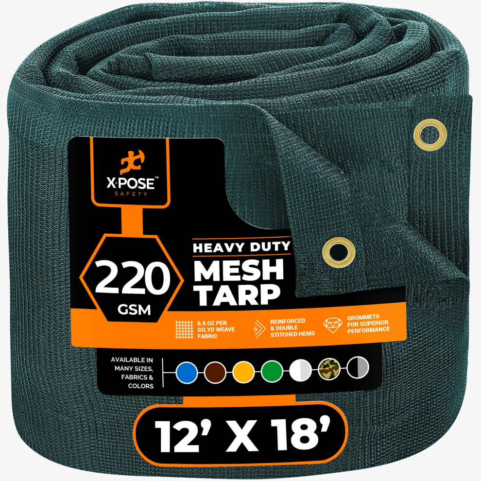 Xpose Safety Heavy Duty Green Mesh Tarp 12' X 18' - 70% Sunblock Shade Cloth With Grommets For Garden Fence Privacy Screen Canopies Dump Trucks 810154648603