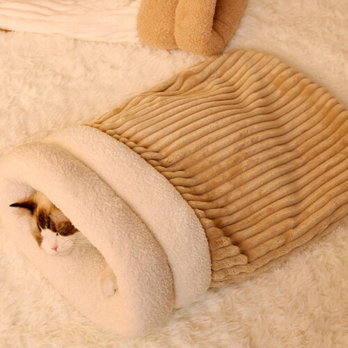 Warm Cats Hideouts Bed Winter Warmth Sleep Sacks for-Brown L 2