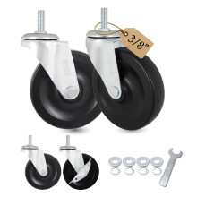 4 inch zwenkwielen 3/8 zwenkwielen met schroefdraad, zware rubberen industri?e zwenkwielen voor werkbanken, karren, rekken (4 stuks, 2 met rem)