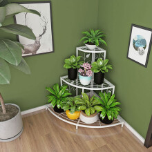 3 Tier Plant Stand Outdoor Indoor Flower Pot Holder Wrought Iron Corner Display Shelf European Pastoral White 60x60x65cm