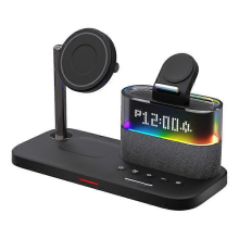 (Schwarz) C09 Kabellose Ladestation für Smartphone / AirPods / Apple Watch mit Wecker und Nachtlicht