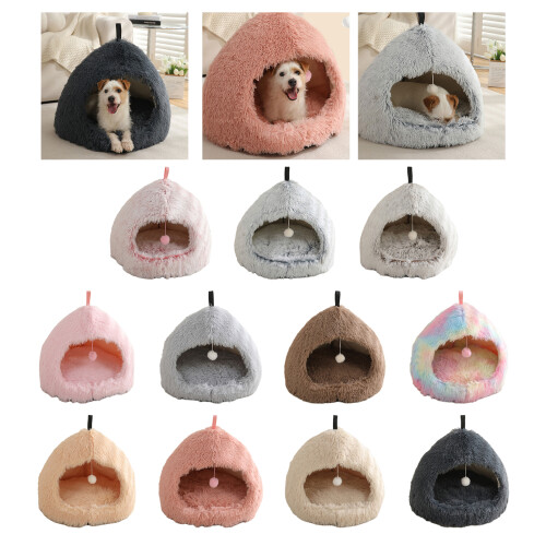 Furry Cats Cave Bed Plush Resting Sleep-Gradient Coffee L 1