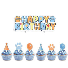 BIEUFBJI bleu chien anniversaire gteau Topper Cupcake garons filles chiot patte bb douche fte d'anniversaire gteau dcorations fournitures