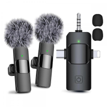 Bezdrátové klopové mikrofony 3 v 1 pro iPhone, Android, fotoaparát, mikrofon s USB-C, mini mikrofon