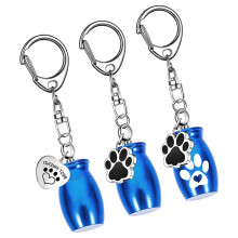 3PCS Pet Memorial Keychain Dog Paws Pendant Metal Urn-Blue