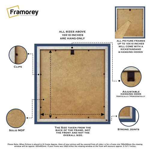 (12x12 Inch) Square Size Blue Picture Frame Wall Art Frames Flat Wooden Effect Poster Frame 2