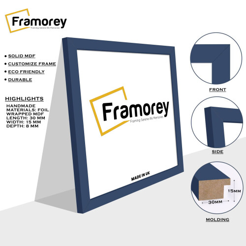 (24x24 Inch) Square Size Blue Picture Frame Wall Art Frames Flat Wooden Effect Poster Frame 1