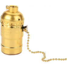 (Gold) Silberne Zugketten-Lampenfassung, E27 Vintage-Lampenfassung aus Aluminium mit Zugkette für Schreibtischlampen
