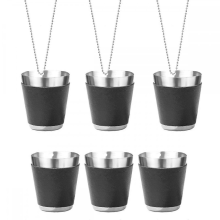 5er-Packung Schnapsgläser aus Metall zum Aufhängen, Edelstahl, mit Kette, 30 ml Fassungsvermögen