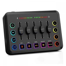 Gaming-Audiomixer, Streaming-RGB-PC-Mixer mit XLR-Mikrofonanschluss, Lautstärkeregler, 48-V-Phantomspeisung für Podcasts