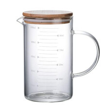 Glass Measuring Cup With Airtight Lid, Borosilicate Glass, Graduated With Handle And Pour Spout, Clear Scale, 500 Ml