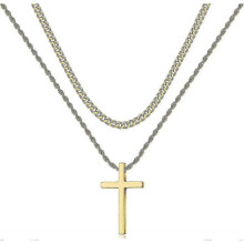 Stainless Steel Cross Necklaces for Men Layered Cuban Link Chain Rope Chain Mens Cross Necklaces Black Silver Gold Cross Pendant Necklace for Men Boys